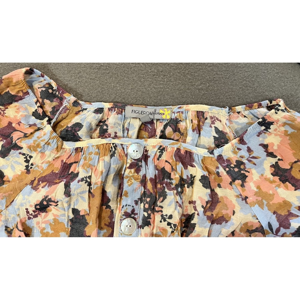 Figeroura &Flower Womens M Floral Midi Dress Smocked Waist Tiered Puff Sleeve - Picture 4 of 9